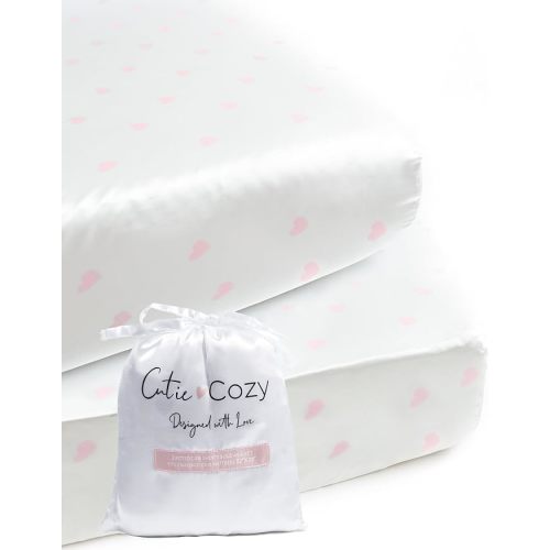 Satin Fitted Crib Sheet (2 Pack) Premium Oeko-TEX Certified Satin Crib Sheet Set, Prevents Bald Spots Like Silk Crib Sheets for Baby Hair (White with Light Gray Hearts & Stars)