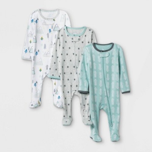 Baby Boys' 3pk Adventure Zip-up Sleep N' Play - Cloud Island™ White/gray/mint