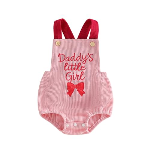 Newborn Baby Girl Summer Clothes Aunties Bestie/Daddys Girl Embroidery Romper Backless Bodysuit Corduroy Overalls