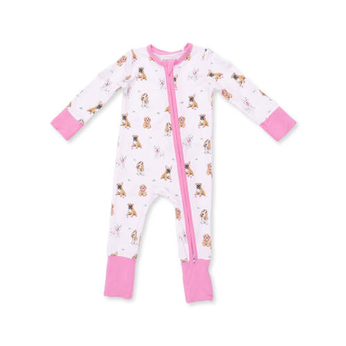 2-Way Zip Romper, Bestie Dogs Pink