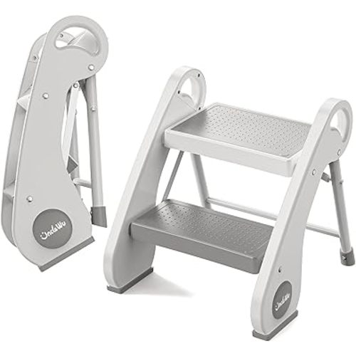 UNCLE WU Foldable Step Stool for Kids (10.6" High) - Compact 2-Step Steel Frame Stool for Bathroom Sink & Potty Training，Kitchen - Anti-Slip, Space Saving Travel Design, Supports 200lbs