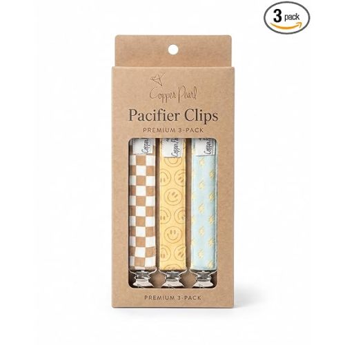 Copper Pearl 3-Pack Pacifier Holders: Premium Knit Binky Clips for Baby Girls and Boys - Stylish Stainless Steel Design for Secure No-Drop Attachment