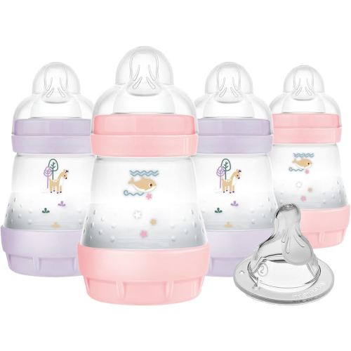MAM 5oz Easy Start Anti-Colic Baby Bottles, Slow Flow with Bonus Medium Flow Nipple, Reduces Colic, Gas, & Reflux, Easy-to-Clean, BPA-Free, Baby Bottles for Newborns, 0-3 Months