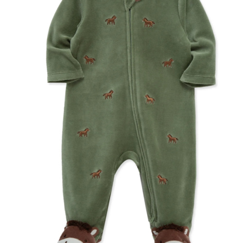 Horses Zip Velour Footie (3M-9M)