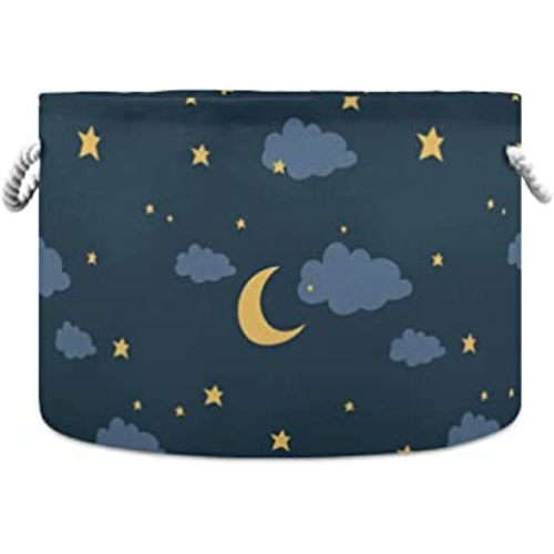 ALAZA Night Sky with Moon Stars and Cloud Storage Basket Gift Toy Baskets for Nursery Large Collapsible Laundry Hamper with Handle, 20x20x14 in, (B06D20005)