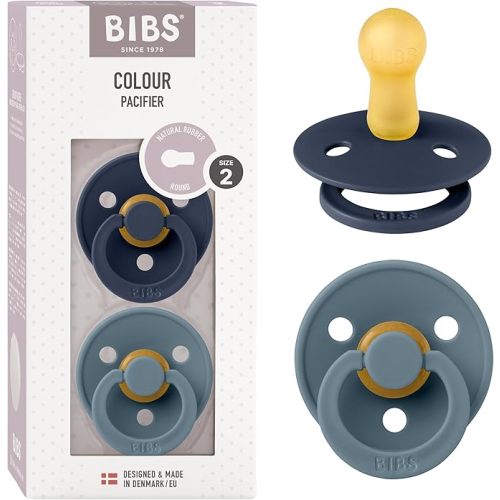 Bibs Colour Pacifier 2-Pack | BPA Free Soother, Round Nipple. Natural Rubber Latex,