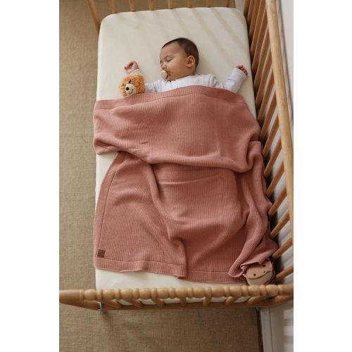 Baby Knitted Blanket – 70% Organic Cotton 30% Tencel™ Soft Breathable Swaddle & Receiving Blanket for Newborns – Crib, Stroller, Toddler Blanket with Gift Box – 30x40 Inch, Misty Rose