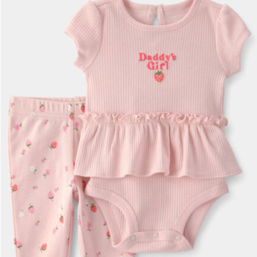 Baby Girl 'Daddy's Girl' Strawberry Short Sleeve Bodysuit & Pant Set - Pink | Carter's