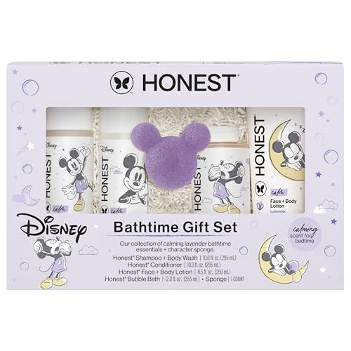 The Honest Company Calm Lavender Bathtime Gift Set and Disney Design Hypoallergenic Bath for Sensitive Baby Skin Shampoo and Body Wash Face and Body Lotion Bubble Bath Conditioner Sponge