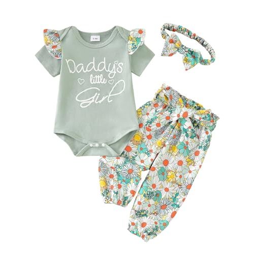 AMAWMW Baby Girl Clothes Set Daddys Little Girl Ruffle Romper Top Camouflage Pants Newborn Infant Baby Girl Outfit