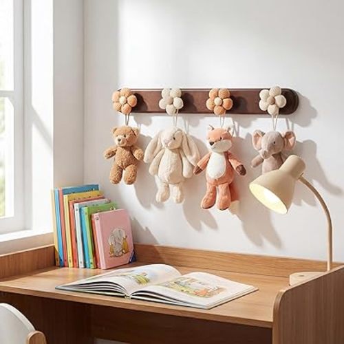 Novabright 1 Pcs Wood Flower Coat Hooks Wall Mounted Cute Flower Coat Rack for Hanging Clothes Purse Towels Modern Decorative Wall Hooks Heavy Duty Hanger for Nursery Bedroom Bathroom (Fresh)