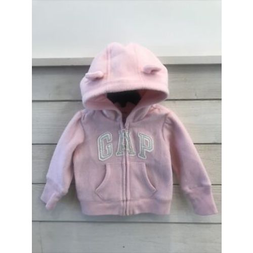 Baby Gap Fleece Zip Hoodie Bear Ears Pink Baby Girls 6-12 Months