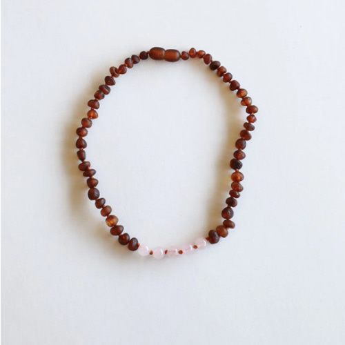 Raw Cognac Baltic Amber + Rose Quartz || Necklace – CanyonLeaf