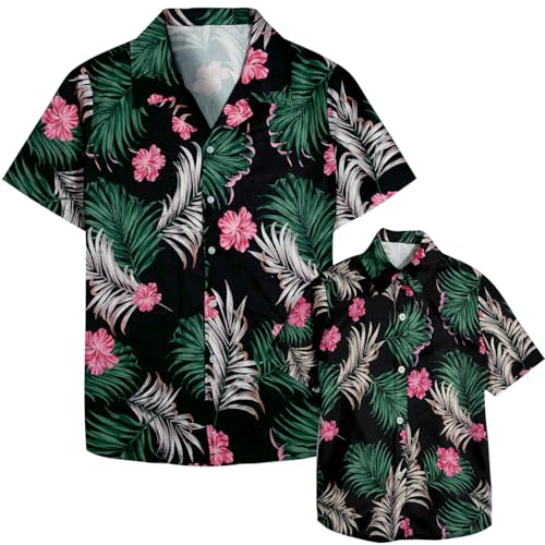 Hawaiian Dad and Son Matching Shirts - Floral Print Short Sleeve Button Down Cute Fathers Gift Set Baby Clothes