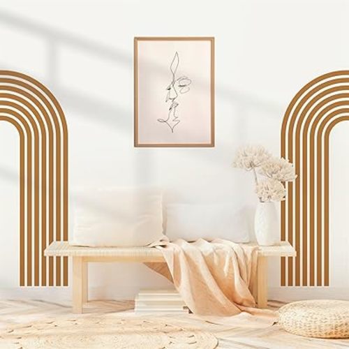 Kazova Brown Arch Wall Decal 2 Sheets Large Boho Arch Peel and Stick Removable Abstract Wall Stickers for Living Room Bedroom Office Headboard Decor
