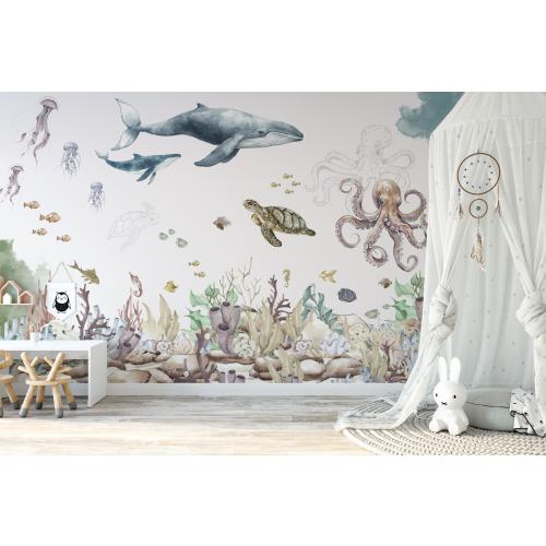 Under the Ocean Kids Room Wallpaper - Nautical Sea Life Wall Mural for Children's Bedroom Décor B755