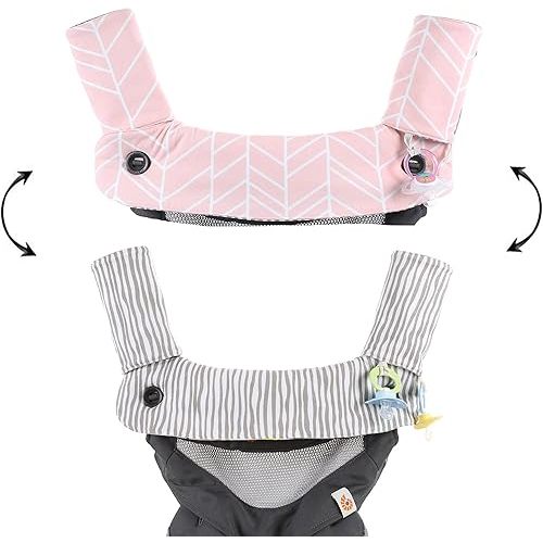 Premium Drool and Teething Reversible Cotton Pad | Fits Ergobaby Four Position 360 + Most Baby Carriers | Pink Herringbone Design | Hypoallergenic | Great Baby Girl Shower Gift by Mila Millie