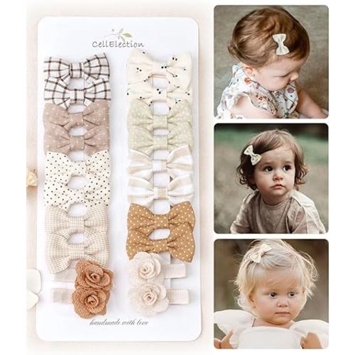 Baby Girls Hair Bow Clips,Tiny Bows Cotton Fully Lined Hair Clips Fine Hair for Girls Infants Toddlers 20pcs