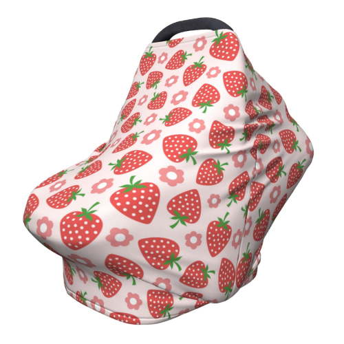 Fotbe Strawberry Flower Pattern Car Seat Covers for Babies, Nursing Breastfeeding Cover Infant Carseat Canopy, Soft Stretchy Carrier Cover