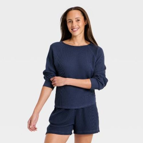 Women's Long Sleeve Waffle Scoop Neck T-Shirt - Universal Thread™ Navy Blue L