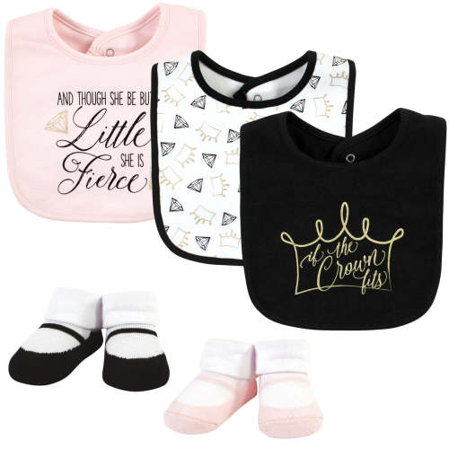 Yoga Sprout Baby Girl Cotton Bibs and Socks, Crown, One One Size buybuy BABY
