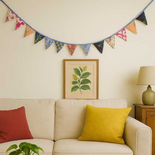 Recycled Sari Bunting – Colorful Flags Handmade Garden Garland | Garden Decoration | Colorful Silk Flags Garland | Party Decor | Pennants
