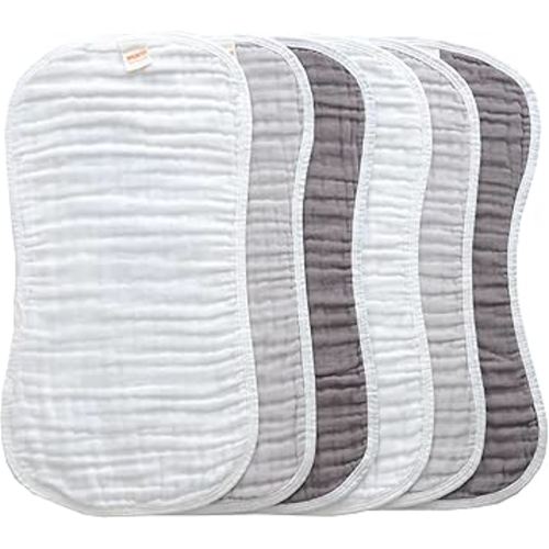 MUKIN Baby Muslin Burp Cloth Set of 6, Ultra Soft Absorbent Thick Cotton Burping Cloths for Unisex Newborn Babies, 20'' by 10'' Neutral Milk Spit Up Rags Boys Girls - Baby Must Haves. (Gradient Grey)