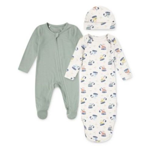 Baby Boy or Girl 3-Piece Long-Sleeve Coverall, Gown and Hat Set