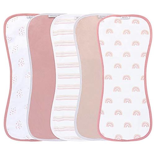 Ely's & Co. Baby Burp Cloths - 5pc Hourglass Shape with Extra Absorbent - Baby Bibs & Burp Cloths Baby Girl and Baby Boy, Newborn Essentials (Pink Rainbow Combo)