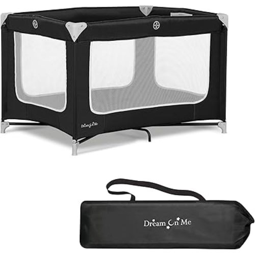 Dream On Me Zodiak Portable Playard in Black, Lightweight, Packable and Easy Setup Baby Playard, Breathable Mesh Sides and Soft Fabric - Comes with a Removable Padded Mat