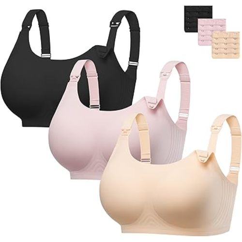 Angelhood Seamless Nursing Bra for Women Wire Free Full Coverage Comfort Maternity Bra with Extra Extender,3P