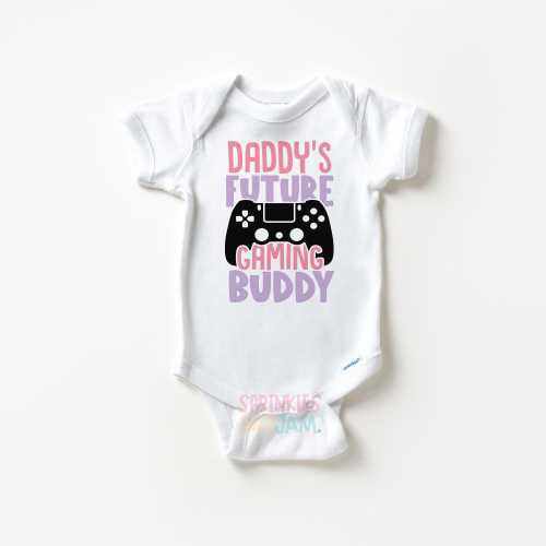 Future Gaming Buddy Onesie ® Brand | Funny Video Game | Future Gamer | Baby Girl | Daddy | Baby Shower | Pink & Lavender Style