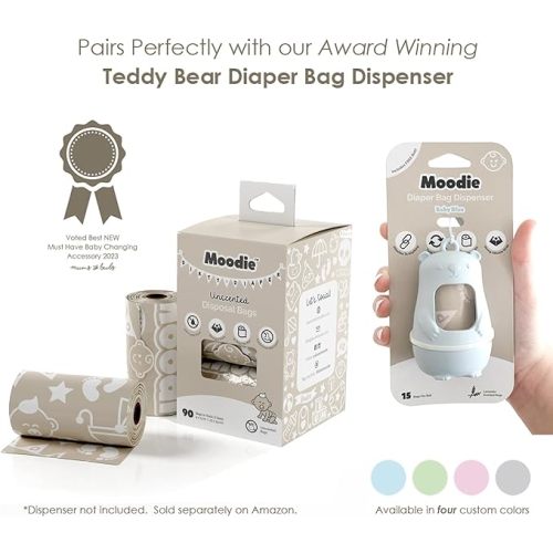 Disposable Diaper Bags (90 BAGS in TOTAL) | NON-SCENTED Dirty Diaper Disposal Baggies (6 Refill Rolls 9 x 13in) | Leak Proof Nappy Trash Bags on the Go | Baby Poop Bags | Travel Diaper Bags Refill