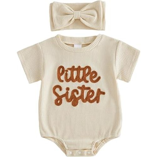 Infant Baby Girl Summer Outfit Short Sleeve Little Sister Lil Sis Bubble Romper Jumpsuits Newborn Waffle Clothes