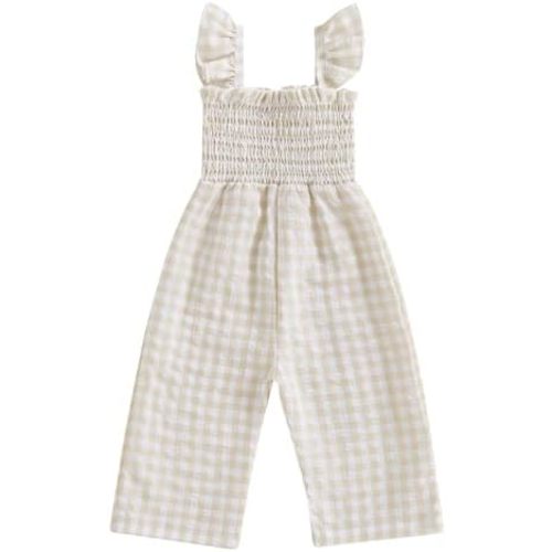 Toddler Baby Girl Summer Clothes Ruffle Sleeveless Smocked Romper One Piece Jumpsuit Suspender Pants Cute Outfit