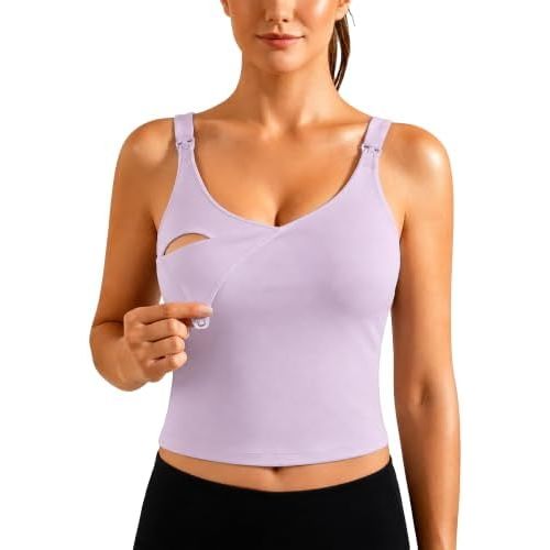 Ecavus Nursing Bras for Breastfeeding Longline Sports Maternity V Neck Buttery Soft Crop Tank Top with Built in Bra