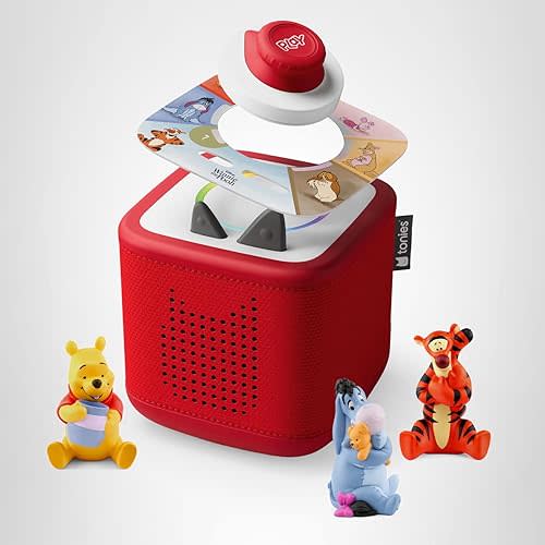 Toniebox 2 Audio Player Bundle for Kids 3+ with Winnie The Pooh, Tigger, Eeyore Figurines and Tonieplay Game & Controller - Sunset Red