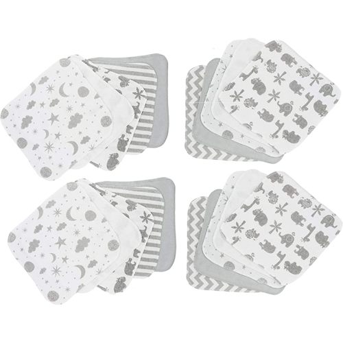 Spasilk 20-Piece Washcloth Set for Newborn Boys and Girls, Soft Terry Baby Washcloths, Baby Essentials, Gray Celestial
