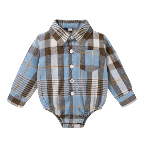 HAPPYMA Newborn Baby Boy Girls Plaid Outfit Flannel Romper Tops Infant Long Sleeve Button Down Plaid Casual Bodysuit Clothes