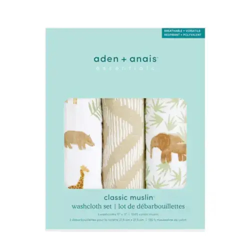 Tanzania Cotton Muslin Washcloths 3pk | aden + anais