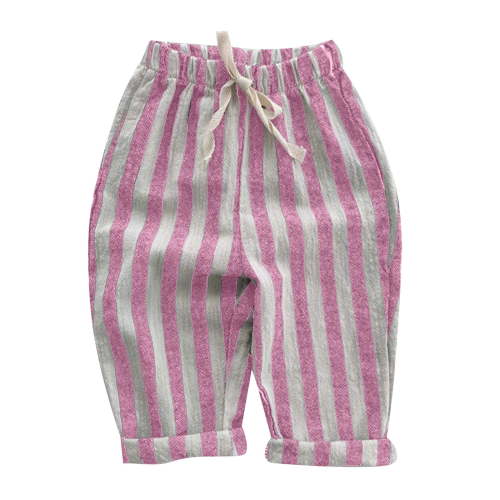 HNMKIU Minimalist Striped Linen Harem Pants for Baby Boys Toddler Elastic Waist Casual Spring Summer Trousers Hot Pink,6-9 Months