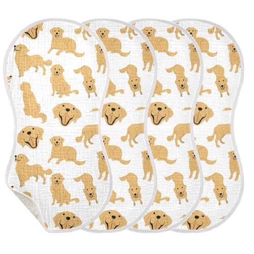 YYZZH Golden Retriever Dog Muslin Burp Cloths for Baby 4 Pack Soft 100% Cotton Baby Washcloths Bibs for Boy Girl
