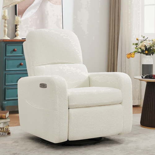 Aemeios Swivel Power Recliner Chair Teddy Nursery Glider Rocking Recliner, White