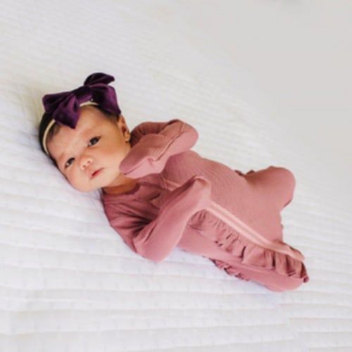 Waffle Mauve Ruffle Zipper Onesie | Presley Couture