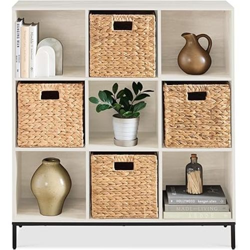 Best Choice Products 9-Cube Bookshelf, 3-Tier Wood Storage Bookcase W/Legs, 11in Shelf Opening, Cube Organizer, Living Room, Office, Nursery - Whitewash