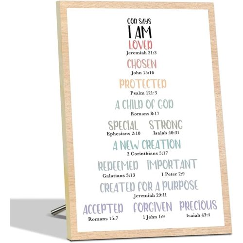 Christian God Says I Am Loved Wooden Sign Wall Art Decor, Inspirational Gifts for Woman Friends, Positive Bible Verse Wall Art Decor Tabletop Decor Wooden Desk Decor for Home Office Living Bedroom -23
