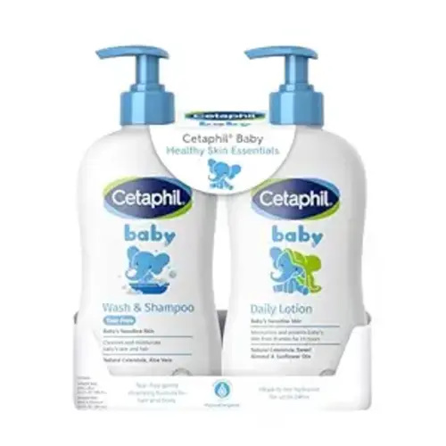Cetaphil Baby Wash & Shampoo Plus Body Lotion, Healthy Skin Essentials, Head to Toe Hydration for up to 24 Hours, for Delicate, Sensitive Skin, 2-Pack,White