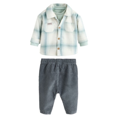 Plaid Overshirt, T-Shirt & Corduroy Pants Set
