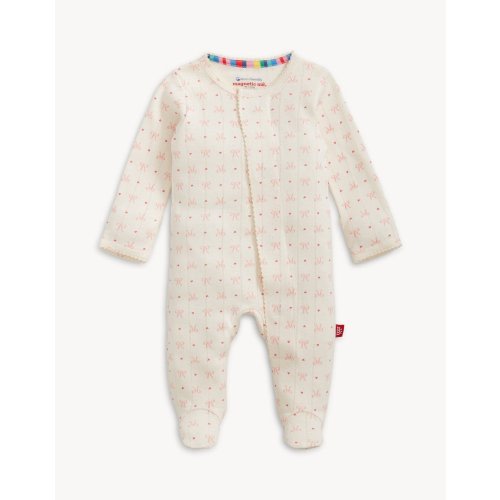 Magnetic Me Organic Cotton Pointelle Footie Heart Bow - Spoiled Sweet - Spoiled Sweet Boutique