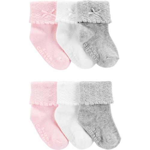Baby 6-Pack Crew Booties - NB - Style,Grey/White/Pink